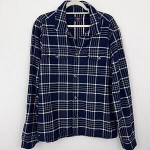 Untuckit Men Whitaker Long Sleeve Button Shirt Size M Cotton Plaid Reg Fit Navy